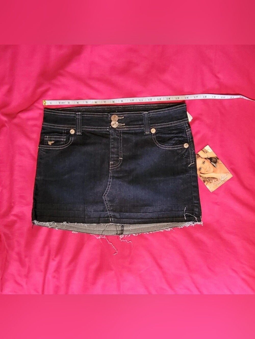 Dark Wash Denim Mini Skirt Raw Hem